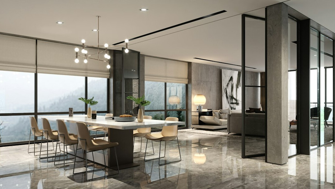 luxury living room with marble floors