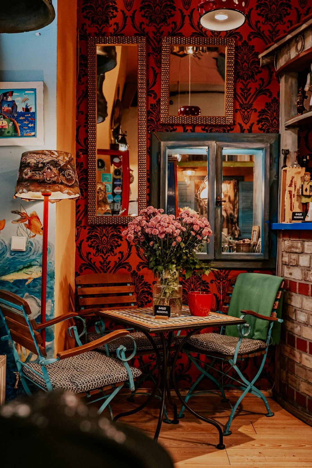 Retro 1980s interior with vintage furniture and bold patterns