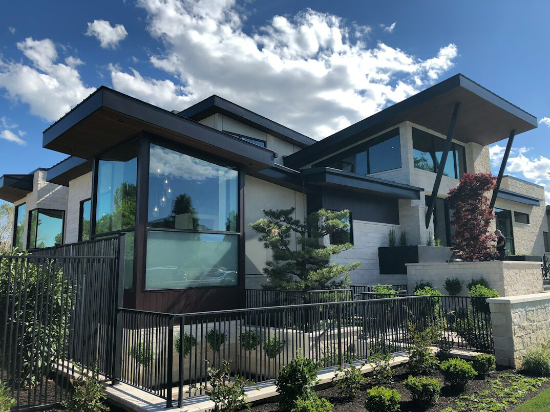 Modern house with glass facade and clean architectural lines